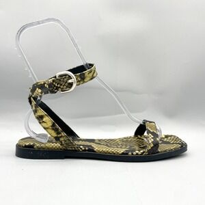 Freda Salvador Womens 10 Patti Sandals Shoes Snake Print Leather Ankle Wrap Flat